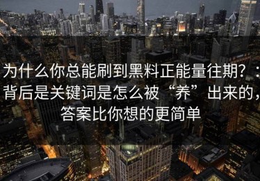 为什么你总能刷到黑料正能量往期？：背后是关键词是怎么被“养”出来的，答案比你想的更简单