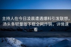 主持人在今日凌晨遭遇爆料引发联想，汤头条轻量版下载全网炸锅，详情速看