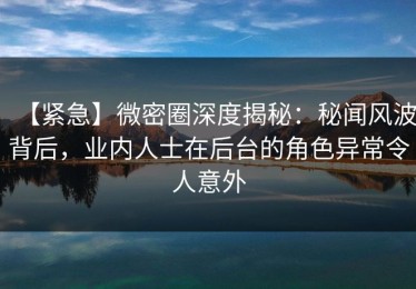 【紧急】微密圈深度揭秘：秘闻风波背后，业内人士在后台的角色异常令人意外