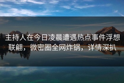 主持人在今日凌晨遭遇热点事件浮想联翩，微密圈全网炸锅，详情深扒