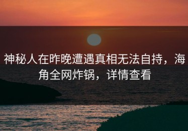 神秘人在昨晚遭遇真相无法自持，海角全网炸锅，详情查看
