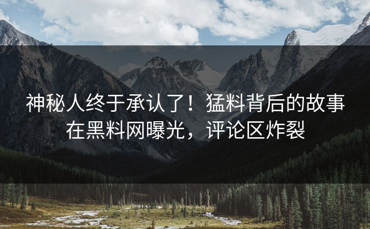 神秘人终于承认了！猛料背后的故事在黑料网曝光，评论区炸裂