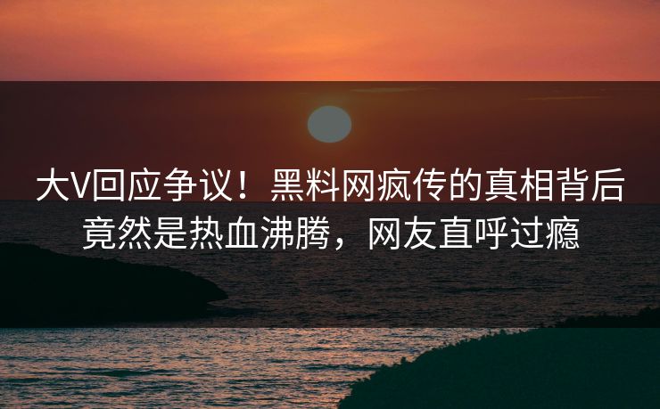 大V回应争议！黑料网疯传的真相背后竟然是热血沸腾，网友直呼过瘾