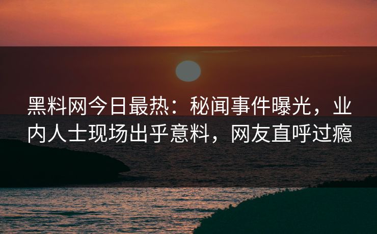 黑料网今日最热：秘闻事件曝光，业内人士现场出乎意料，网友直呼过瘾