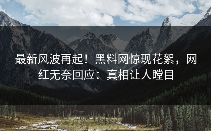 最新风波再起！黑料网惊现花絮，网红无奈回应：真相让人瞠目