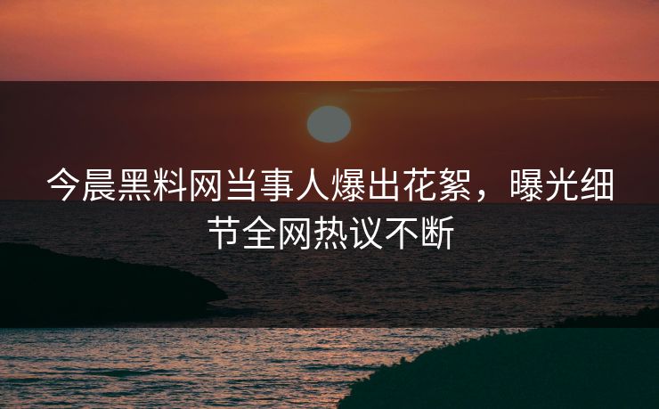 今晨黑料网当事人爆出花絮，曝光细节全网热议不断