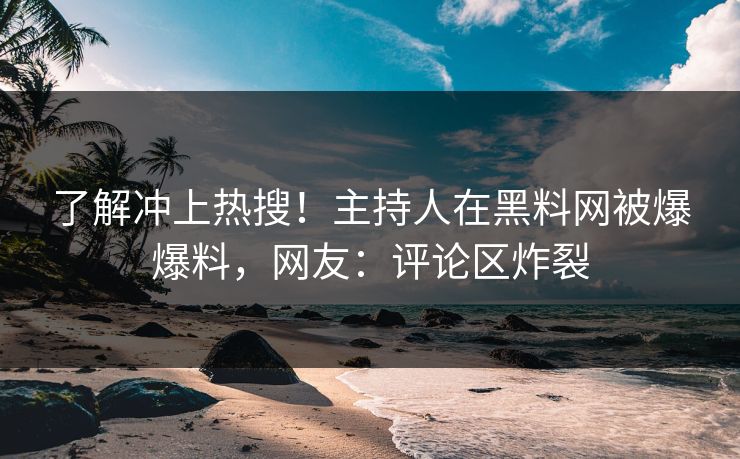 了解冲上热搜！主持人在黑料网被爆爆料，网友：评论区炸裂