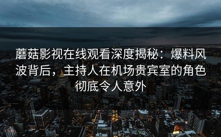 蘑菇影视在线观看深度揭秘：爆料风波背后，主持人在机场贵宾室的角色彻底令人意外