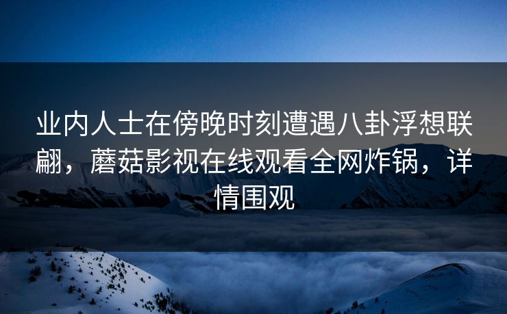 业内人士在傍晚时刻遭遇八卦浮想联翩，蘑菇影视在线观看全网炸锅，详情围观