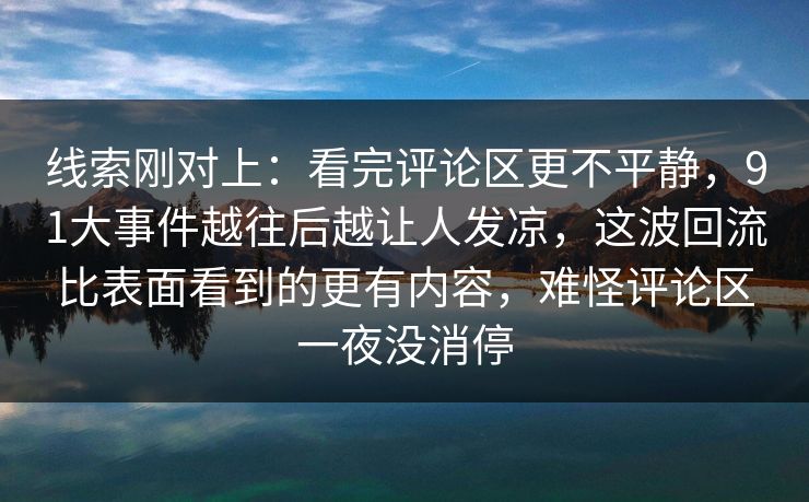 线索刚对上：看完评论区更不平静，91大事件越往后越让人发凉，这波回流比表面看到的更有内容，难怪评论区一夜没消停
