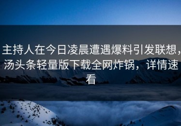 主持人在今日凌晨遭遇爆料引发联想，汤头条轻量版下载全网炸锅，详情速看