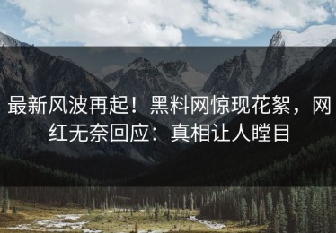 最新风波再起！黑料网惊现花絮，网红无奈回应：真相让人瞠目