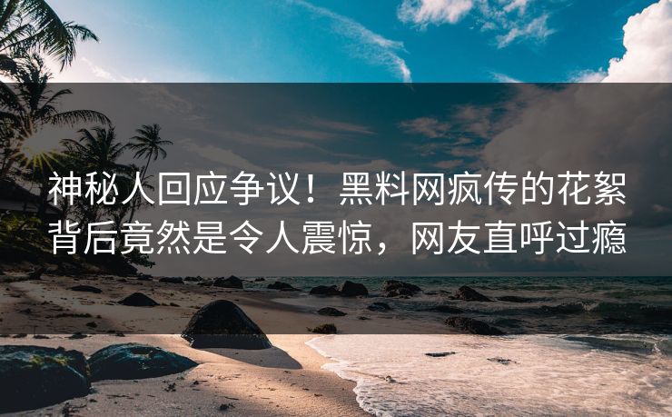 神秘人回应争议！黑料网疯传的花絮背后竟然是令人震惊，网友直呼过瘾