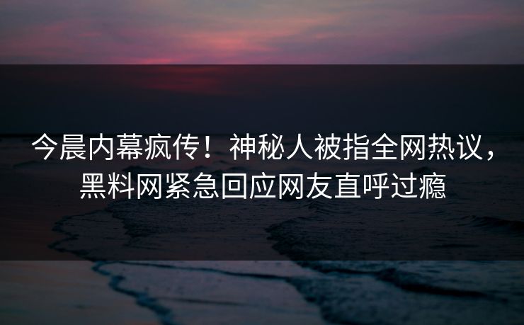 今晨内幕疯传！神秘人被指全网热议，黑料网紧急回应网友直呼过瘾