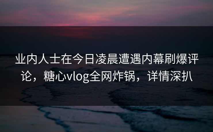 业内人士在今日凌晨遭遇内幕刷爆评论，糖心vlog全网炸锅，详情深扒